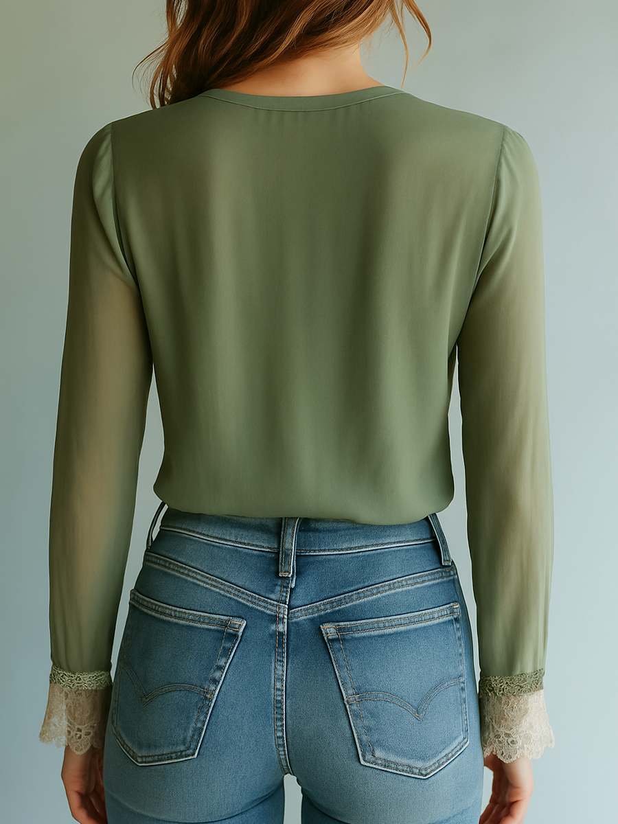 Evelina | Lace-Trim Floral Blouse