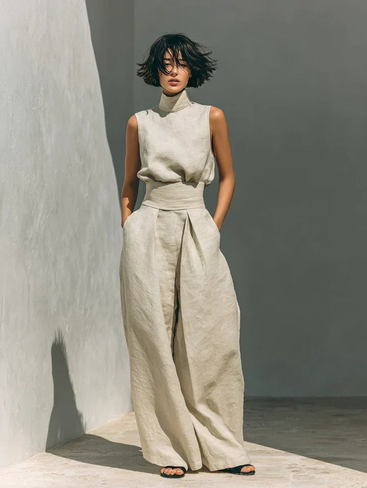 Nora | Minimalist Set of Tank Top and Wide-Leg Pants in Cotton and Linen for Women
