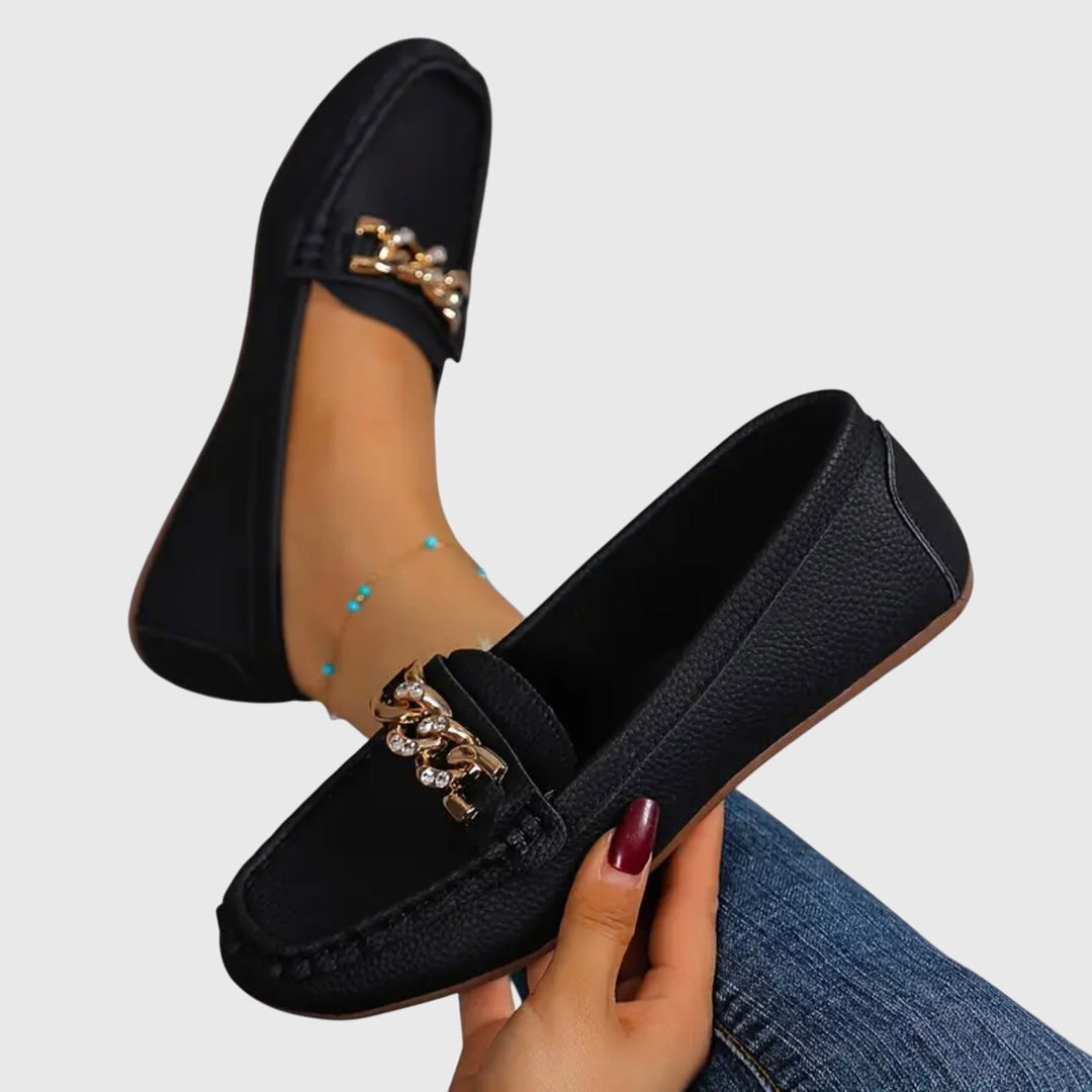 Kristy | Flat Diamond Buckle Loafers