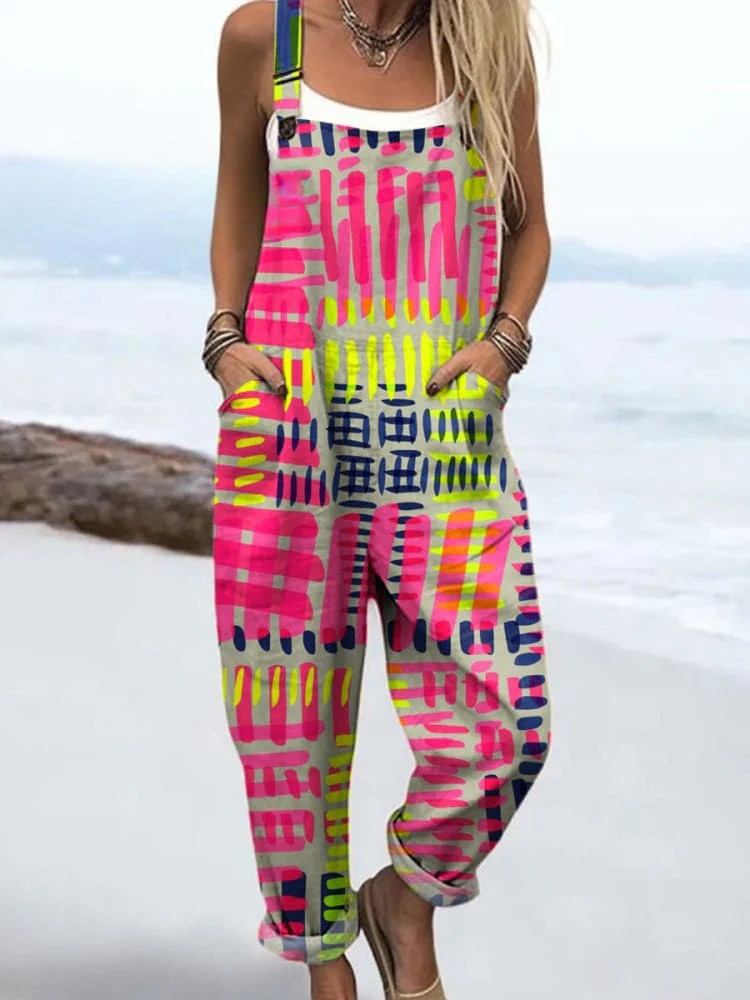 Hashtag Hues jumpsuit for women, pink and yellow grid print, relaxed fit, sizes AU 8-24