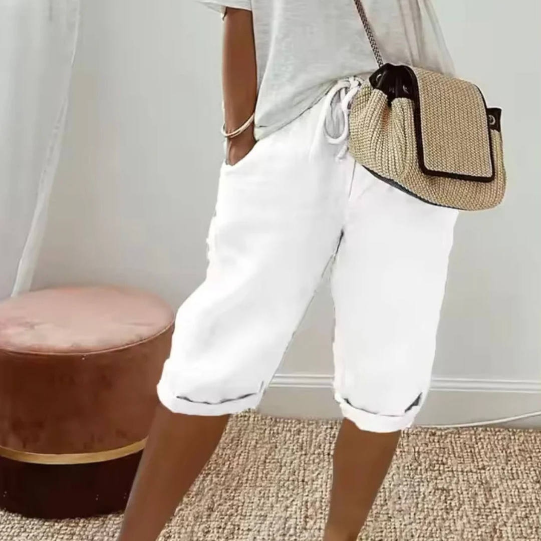 Saffron | Linen Drawstring Capri Shorts