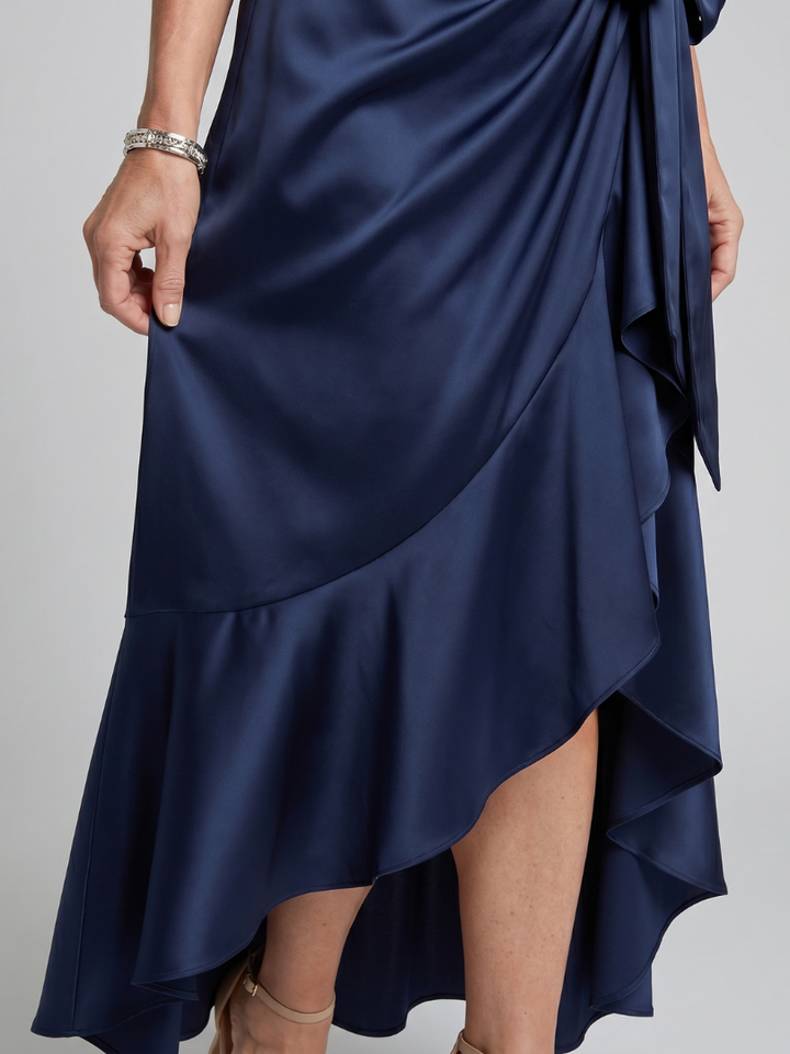 Bronwyn | Halter Neck Wrap Asymmetric Hem Midi Dress