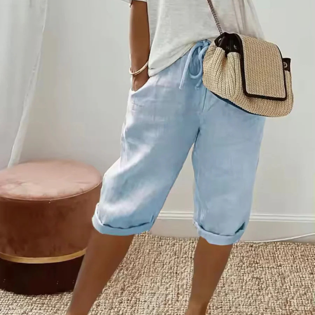 Saffron | Linen Drawstring Capri Shorts