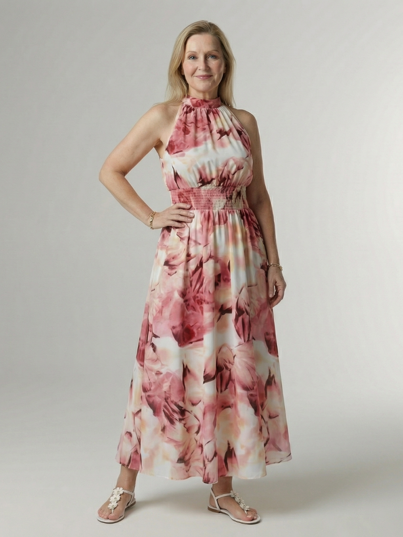 Angela | Gathered Halter Midi Dress