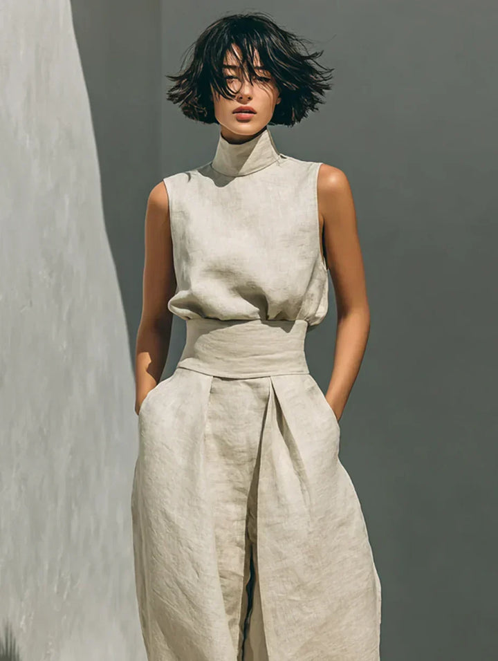 Nora | Minimalist Set of Tank Top and Wide-Leg Pants in Cotton and Linen for Women