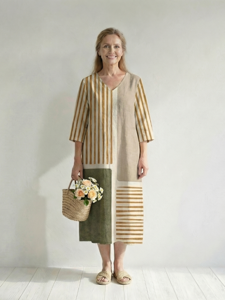 Faith | Light Mixed Stripe Midi Dress