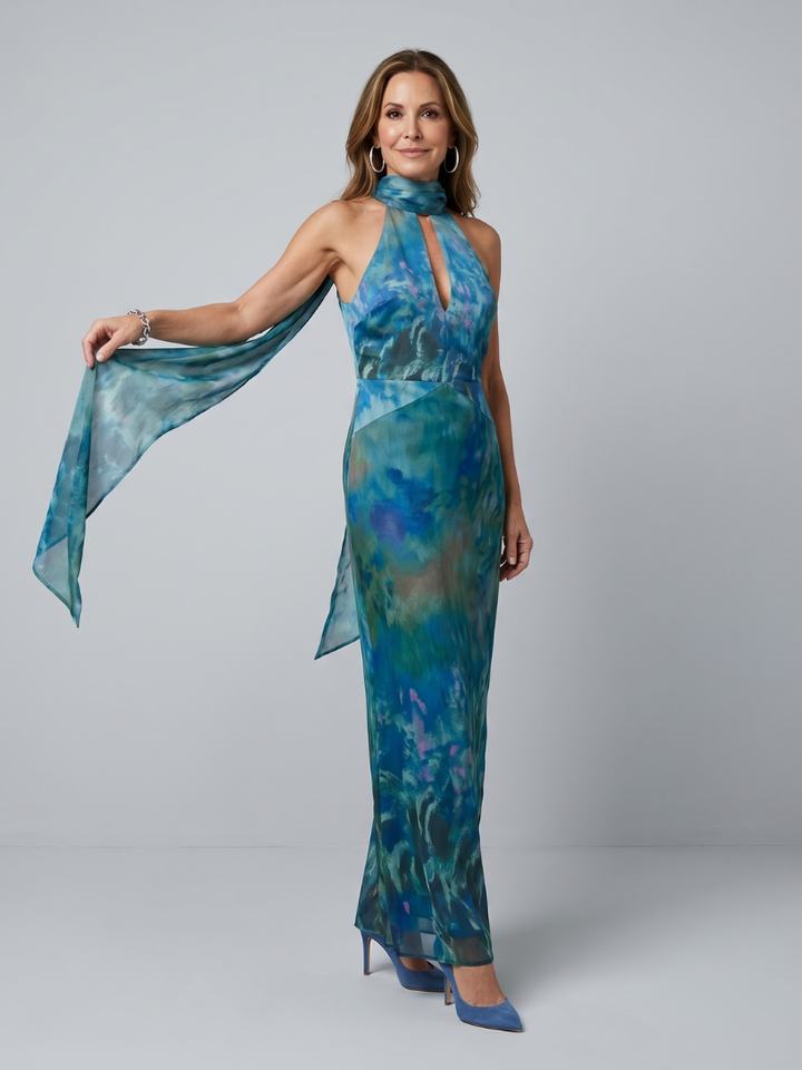 Zora | Keyhole Halter Sleeveless Maxi Dress