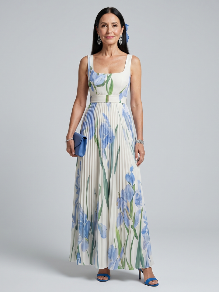 Kezia | Sleeveless Square Neck Floral Print Midi Dress