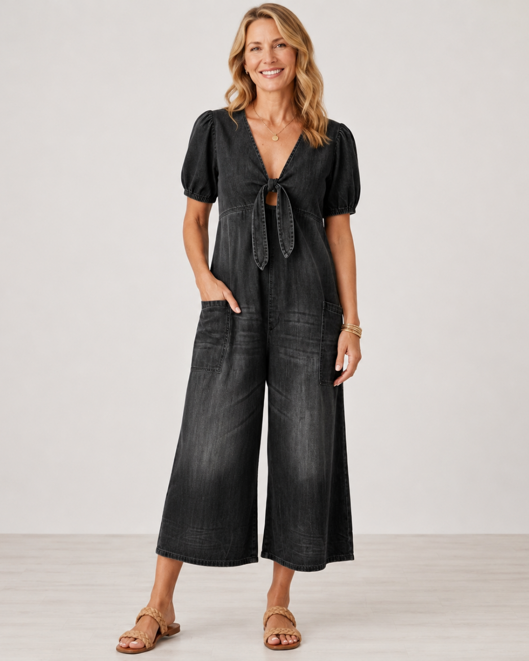Antonella | Tie-Front Denim Jumpsuit