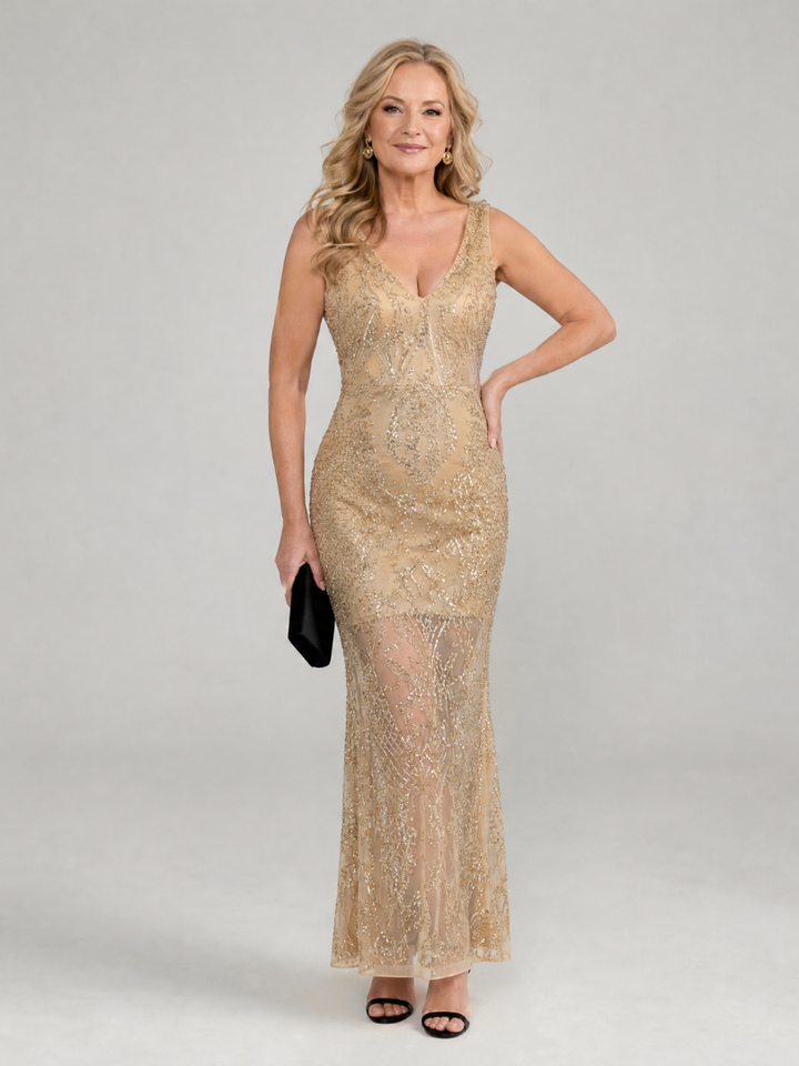 Paige | Sequin Sleeveless Sheer Panel Midi Dress