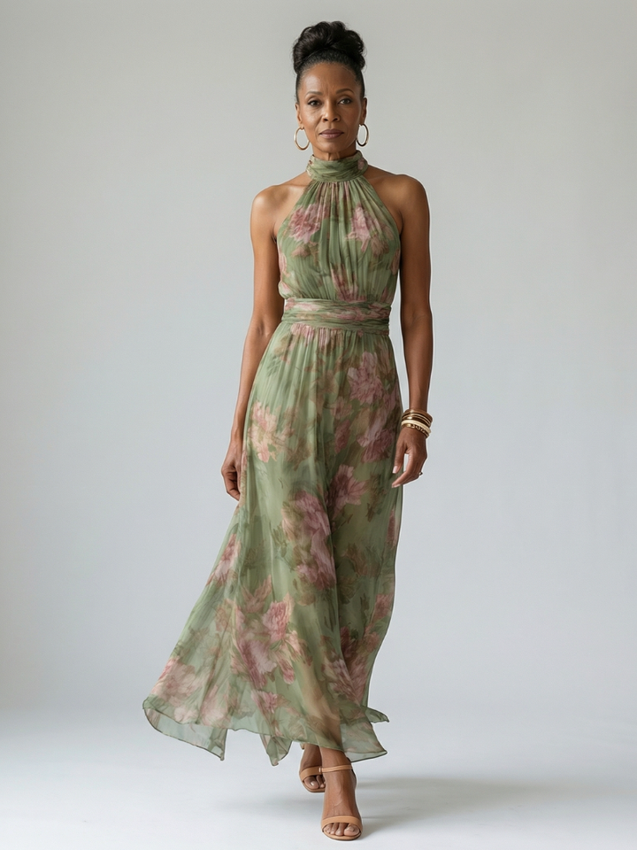 Anthea | Gathered Halter Midi Dress