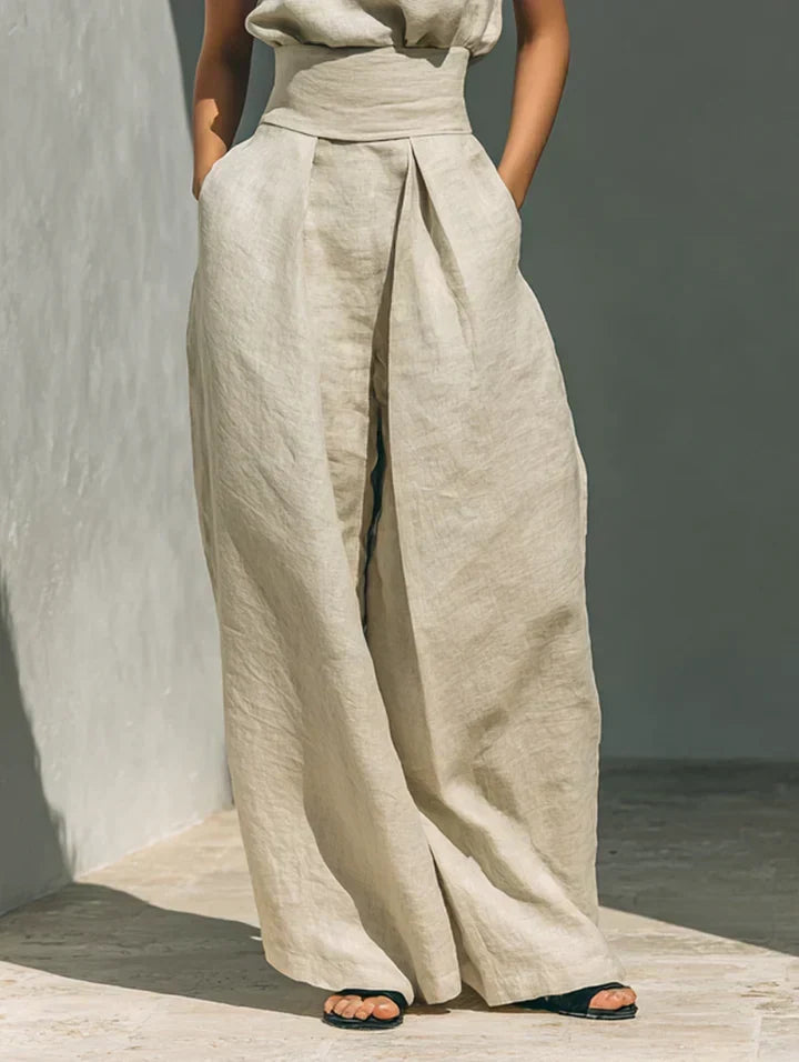 Nora | Minimalist Set of Tank Top and Wide-Leg Pants in Cotton and Linen for Women