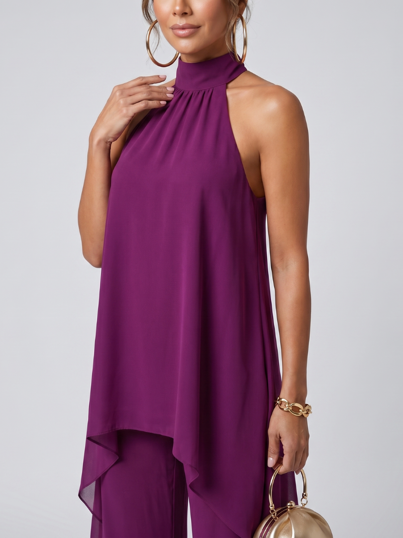 Rosemary | Asymmetric Tunic Top Wide Leg Pants Set