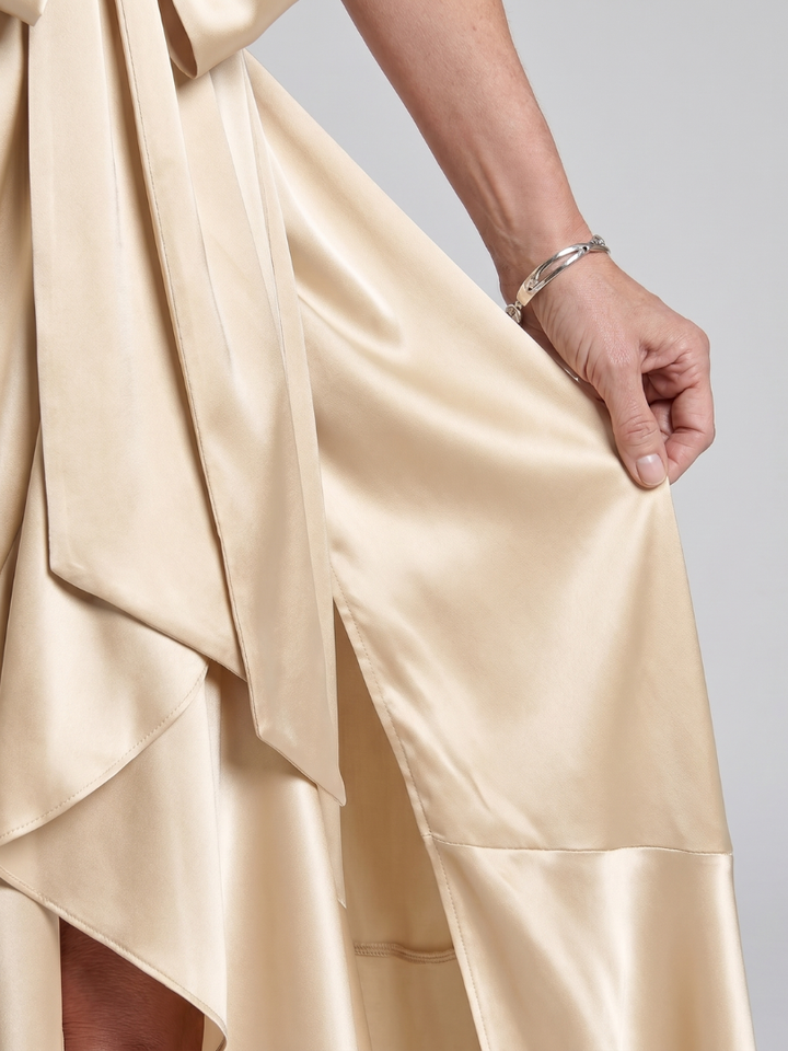 Bronwyn | Halter Neck Wrap Asymmetric Hem Midi Dress