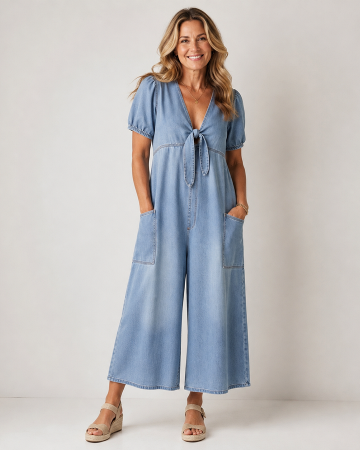 Antonella | Tie-Front Denim Jumpsuit