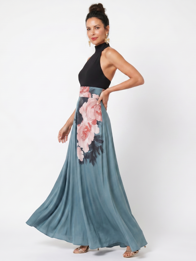 Ondine | Halter Bodice Floral Skirt Maxi Dress