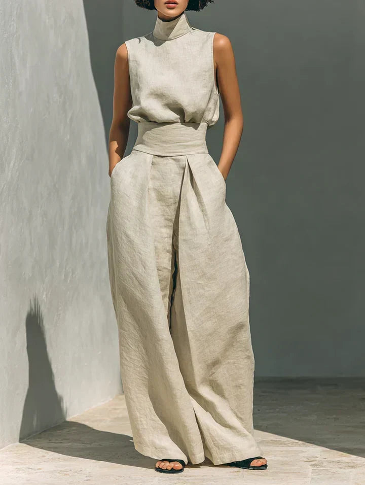 Nora | Minimalist Set of Tank Top and Wide-Leg Pants in Cotton and Linen for Women