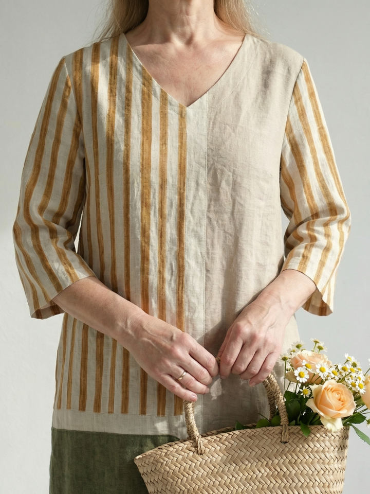 Faith | Light Mixed Stripe Midi Dress