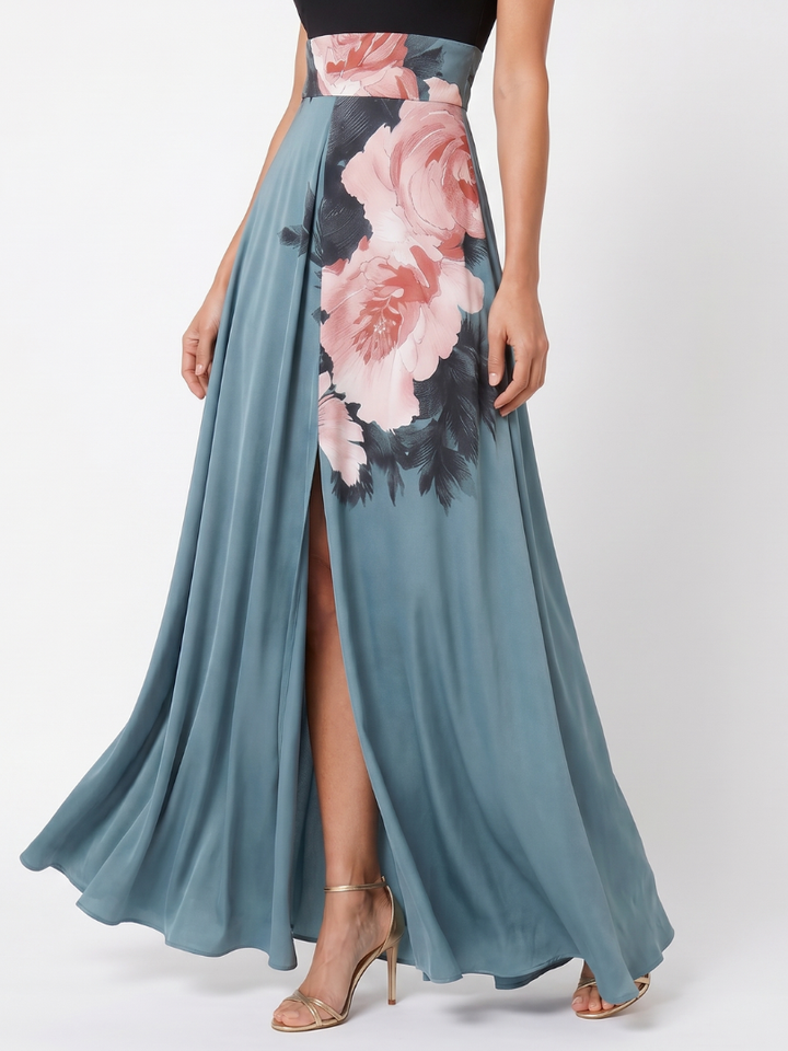 Heather | Halter Bodice Floral Skirt Maxi Dress