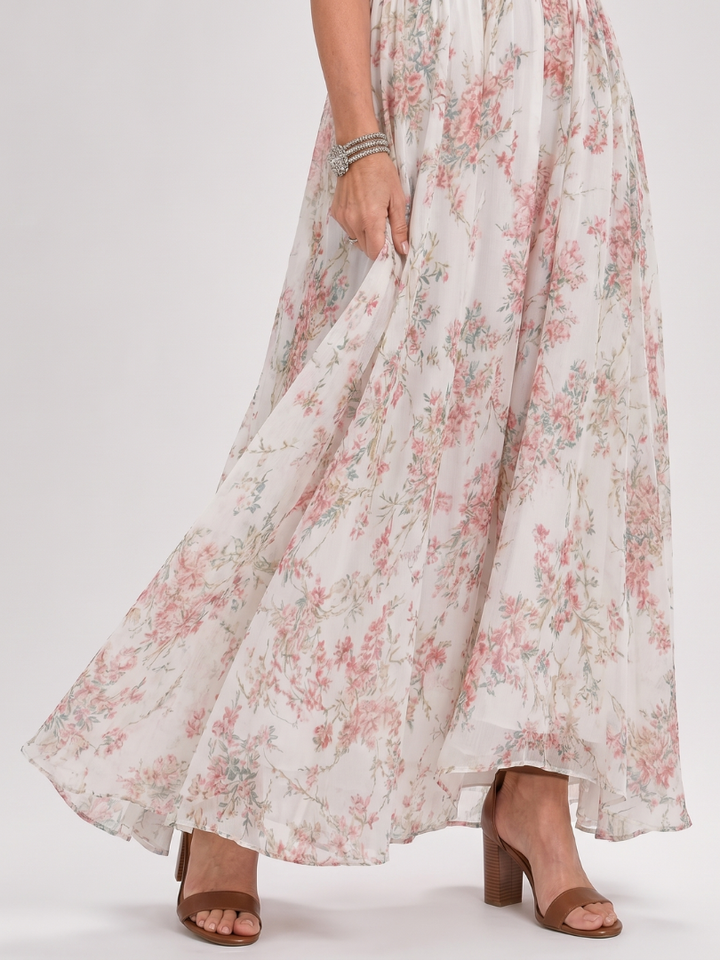 Hedy | Floral Print Flowing Skirt Midi Dress