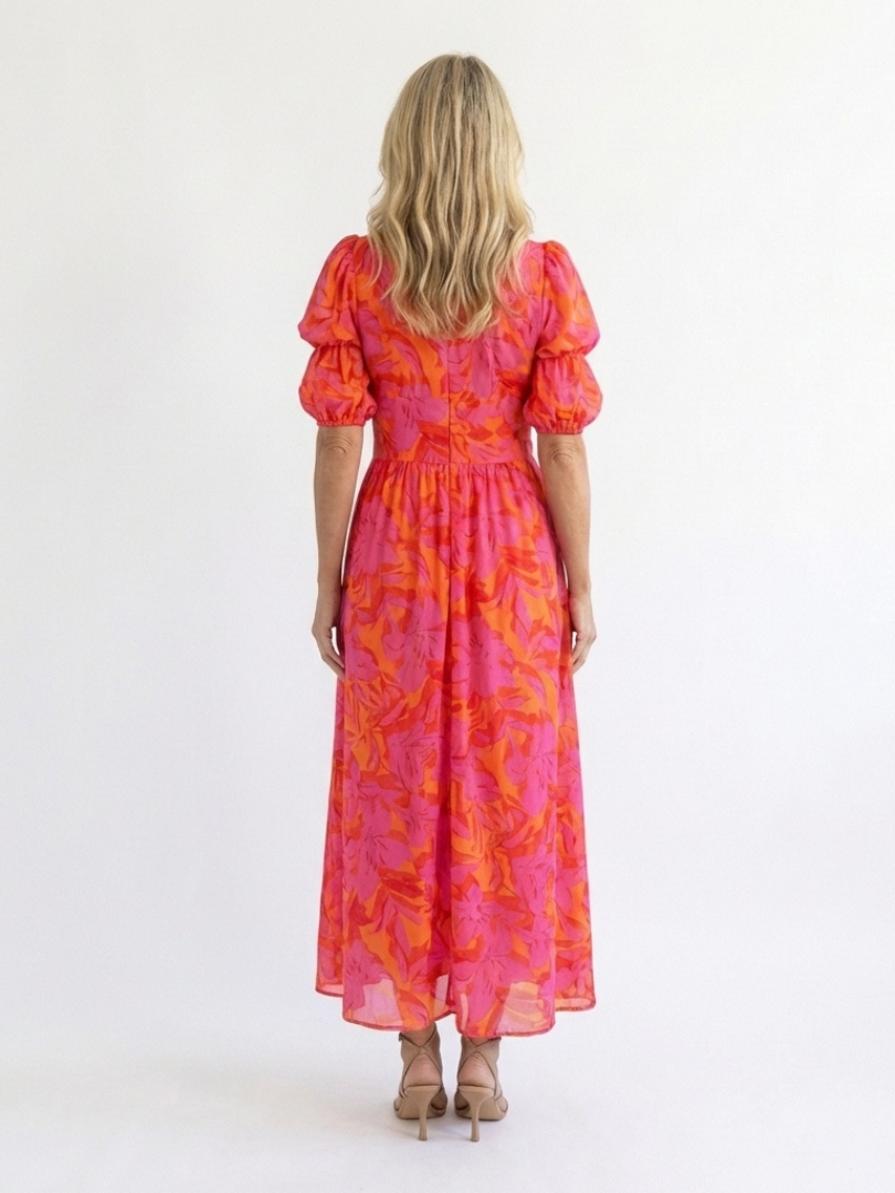 Darcy | Floral V Neck Puff Sleeve Midi Dress