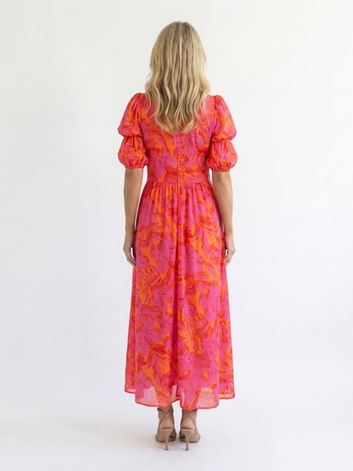 Darcy | Floral V Neck Puff Sleeve Midi Dress