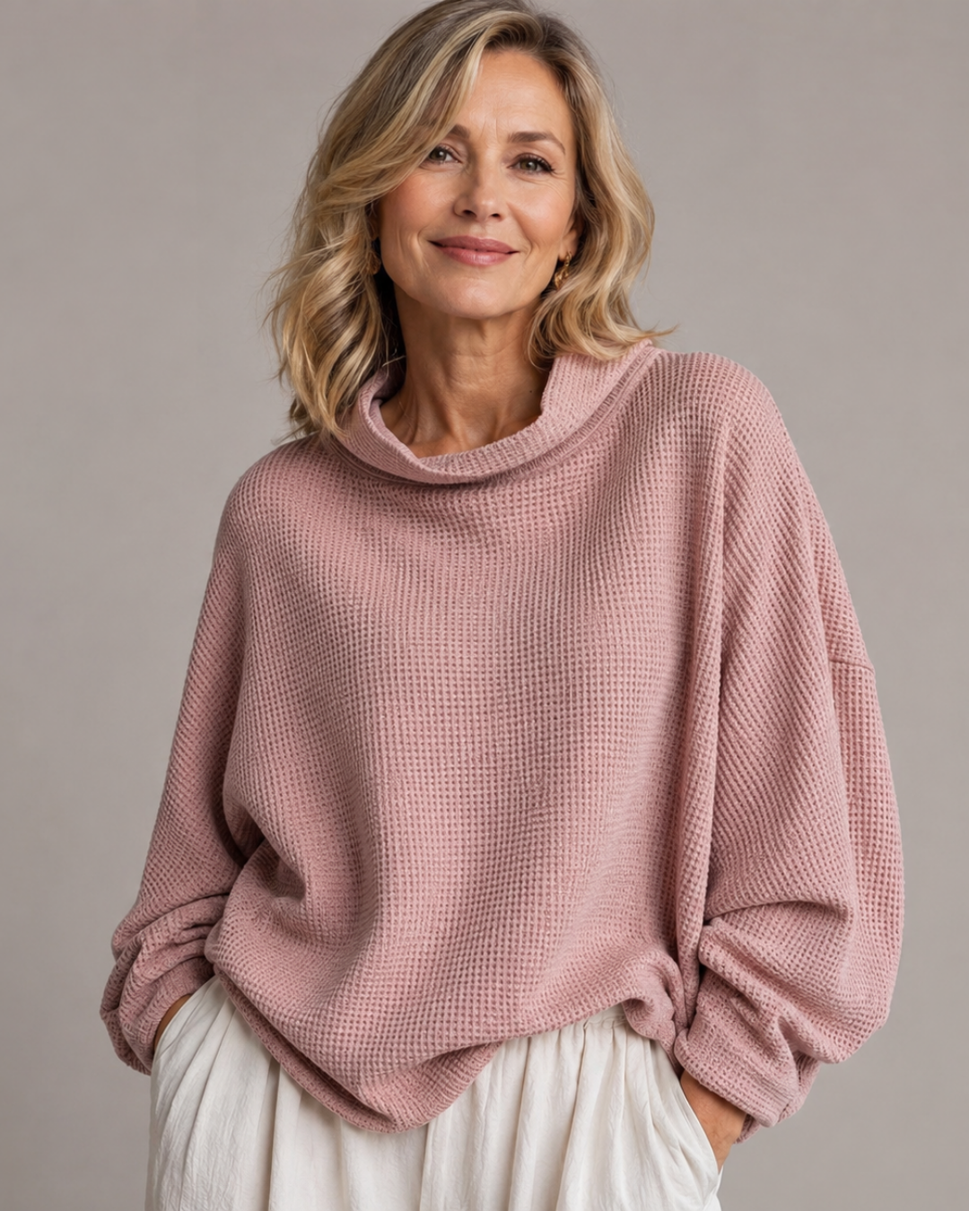Raine | Waffle-Knit Oversized Cowl Neck Top