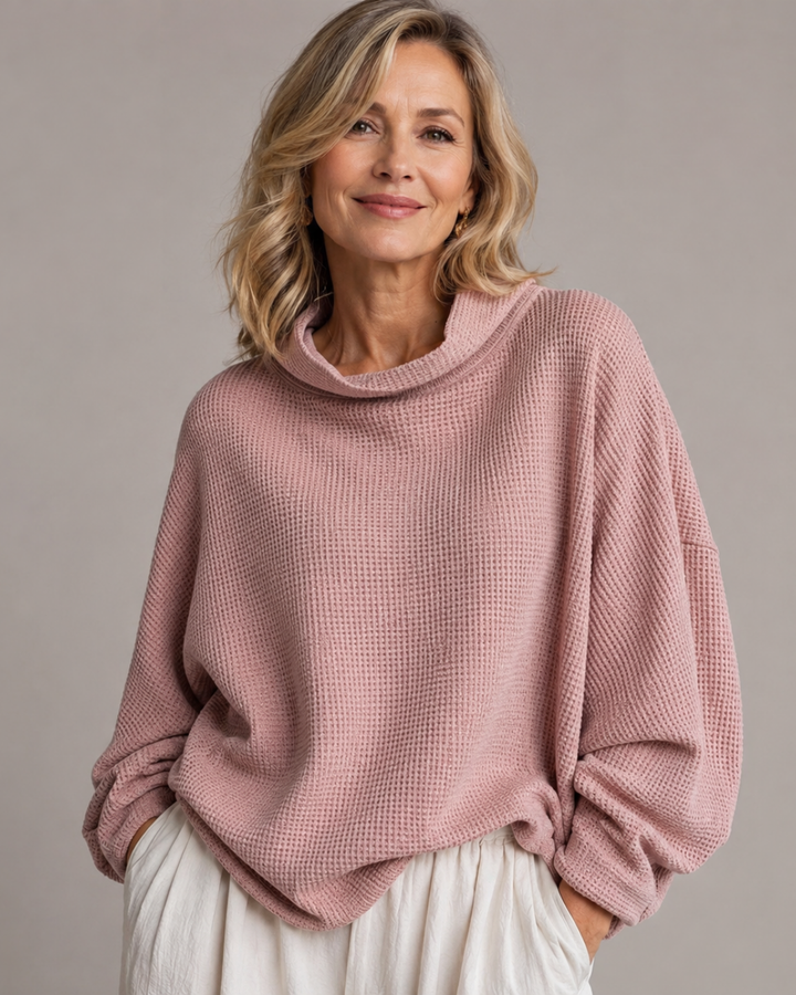 Raine | Waffle-Knit Oversized Cowl Neck Top