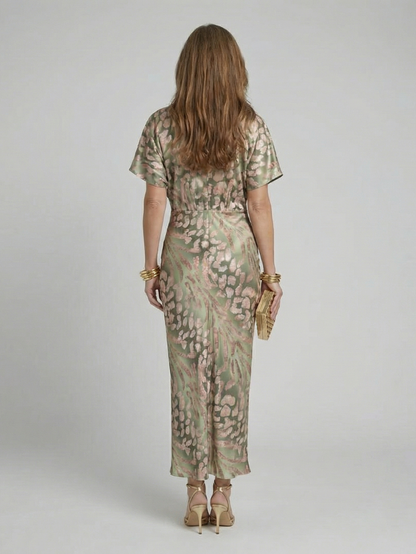 Valerie | Abstract Print V Neck Twist Waist Midi Dress