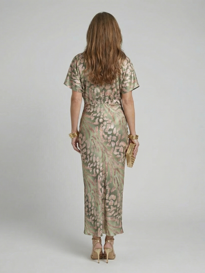 Valerie | Abstract Print V Neck Twist Waist Midi Dress