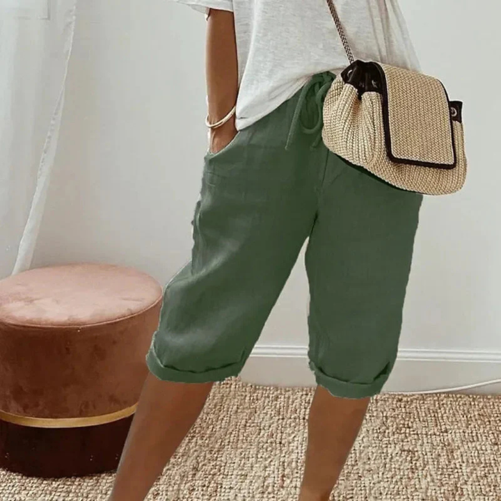 Saffron | Linen Drawstring Capri Shorts