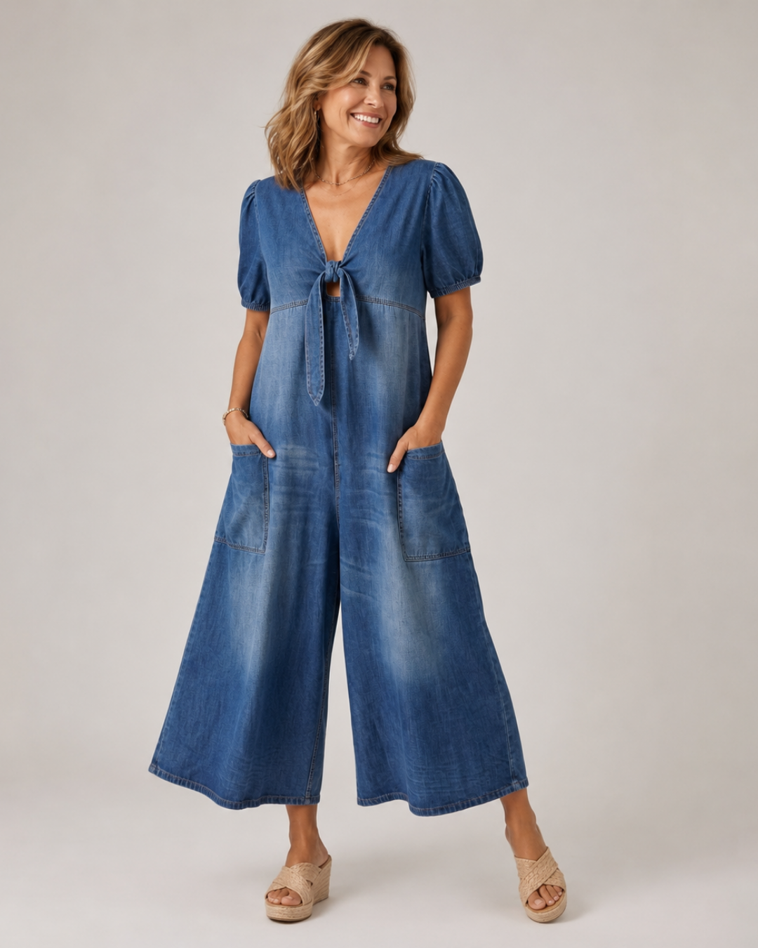 Antonella | Tie-Front Denim Jumpsuit