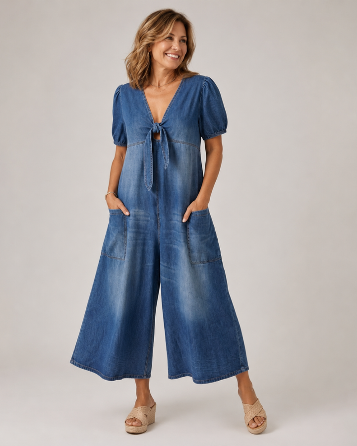 Antonella | Tie-Front Denim Jumpsuit