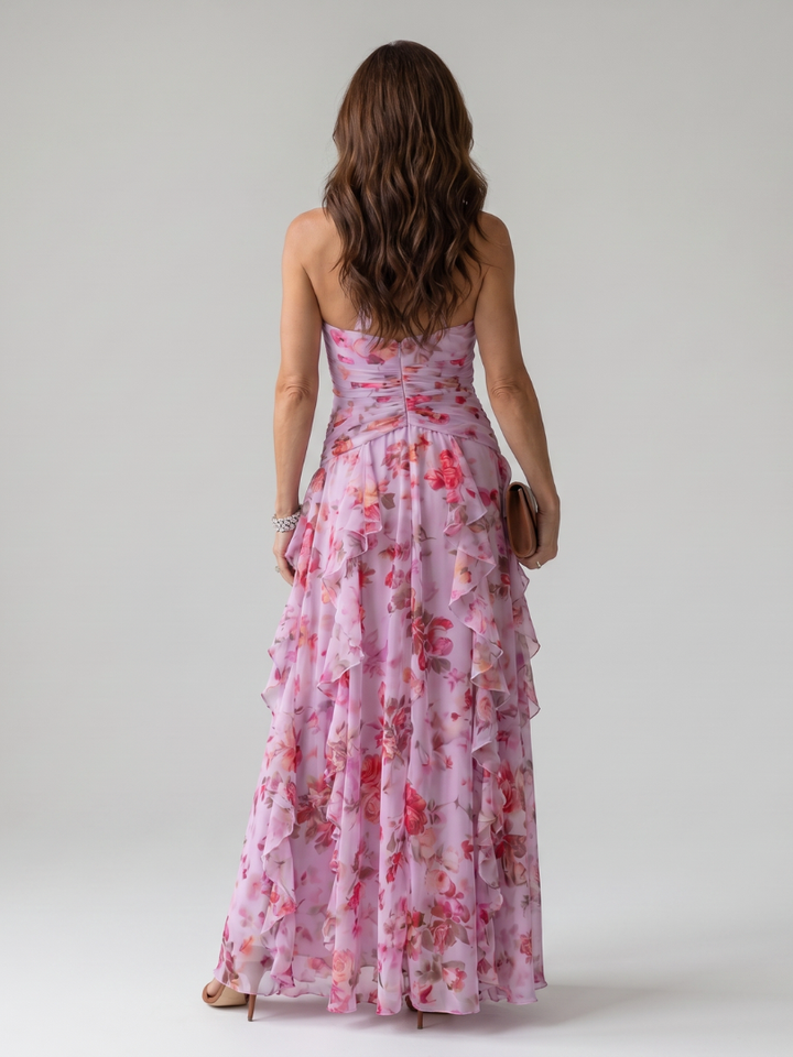 Gloria | Halter Neck Ruched Bodice Floral Maxi Dress