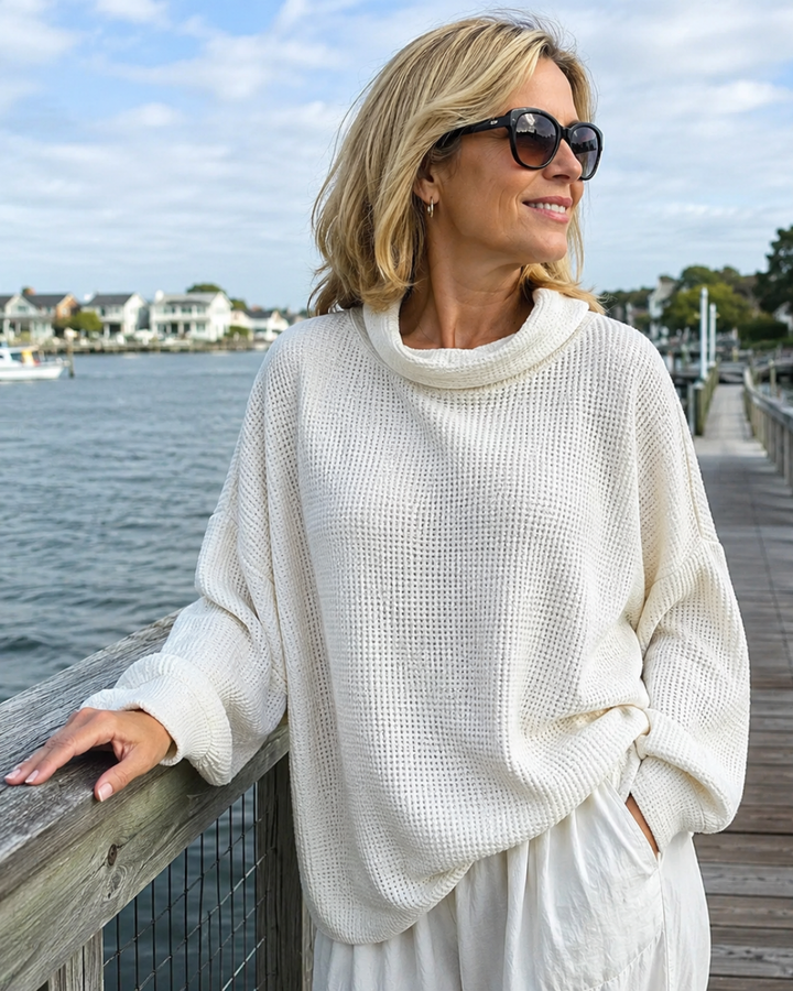 Raine | Waffle-Knit Oversized Cowl Neck Top