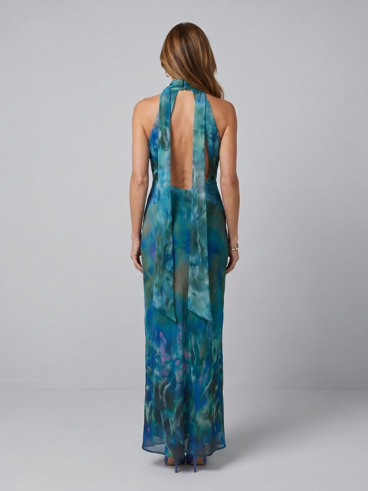 Zora | Keyhole Halter Sleeveless Maxi Dress