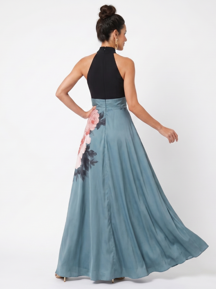 Heather | Halter Bodice Floral Skirt Maxi Dress