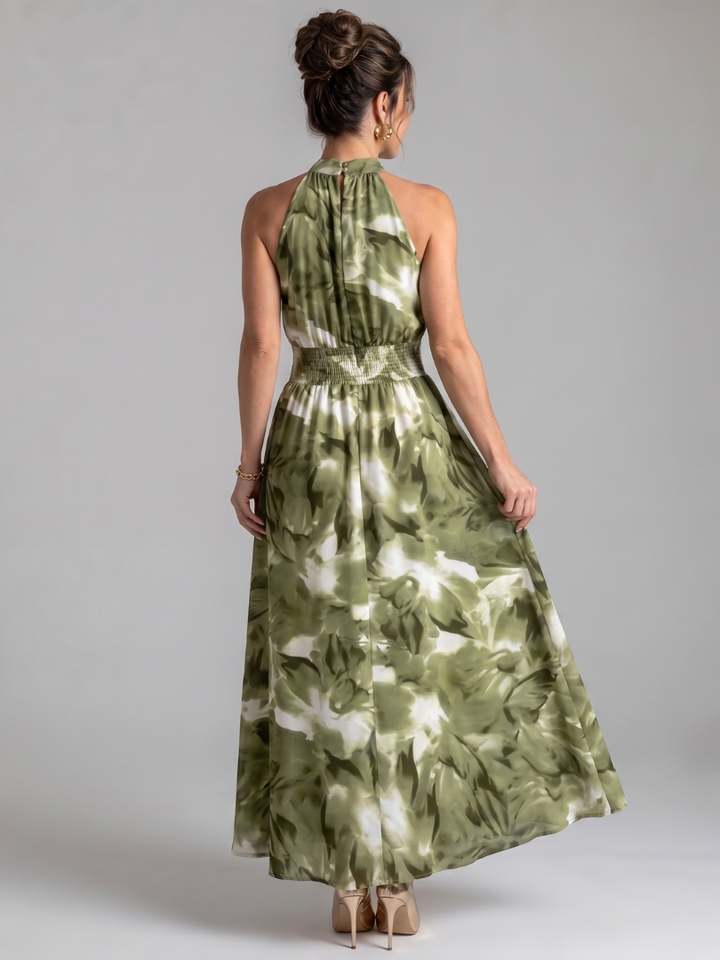 Zelie | Gathered Waist Abstract Print Midi Dress