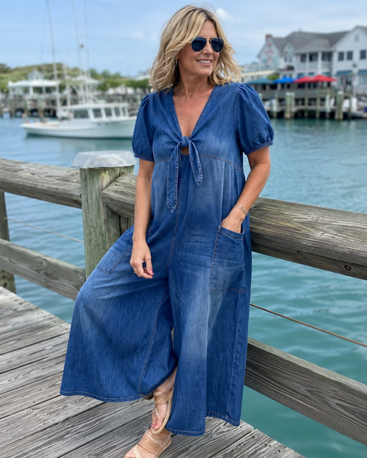 Antonella | Tie-Front Denim Jumpsuit