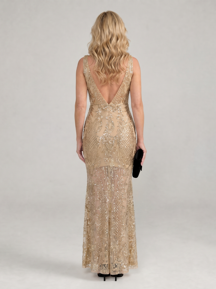 Paige | Sequin Sleeveless Sheer Panel Midi Dress