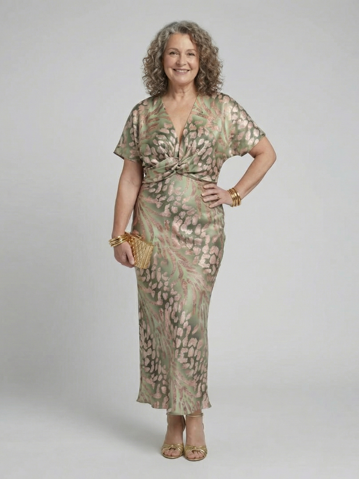 Valerie | Abstract Print V Neck Twist Waist Midi Dress