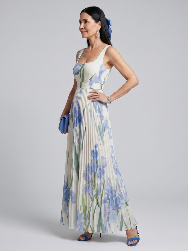 Kezia | Sleeveless Square Neck Floral Print Midi Dress