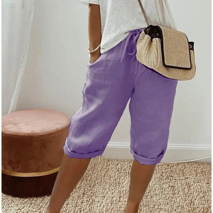 Saffron | Linen Drawstring Capri Shorts