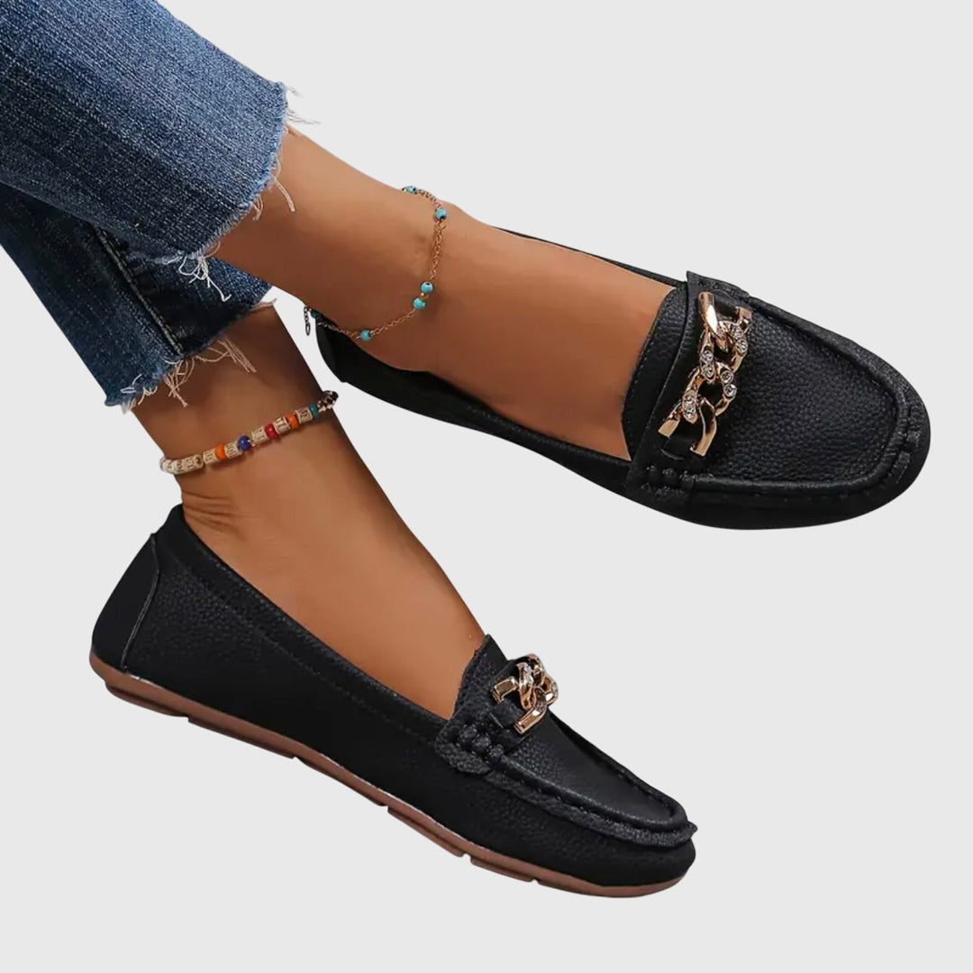 Kristy | Flat Diamond Buckle Loafers