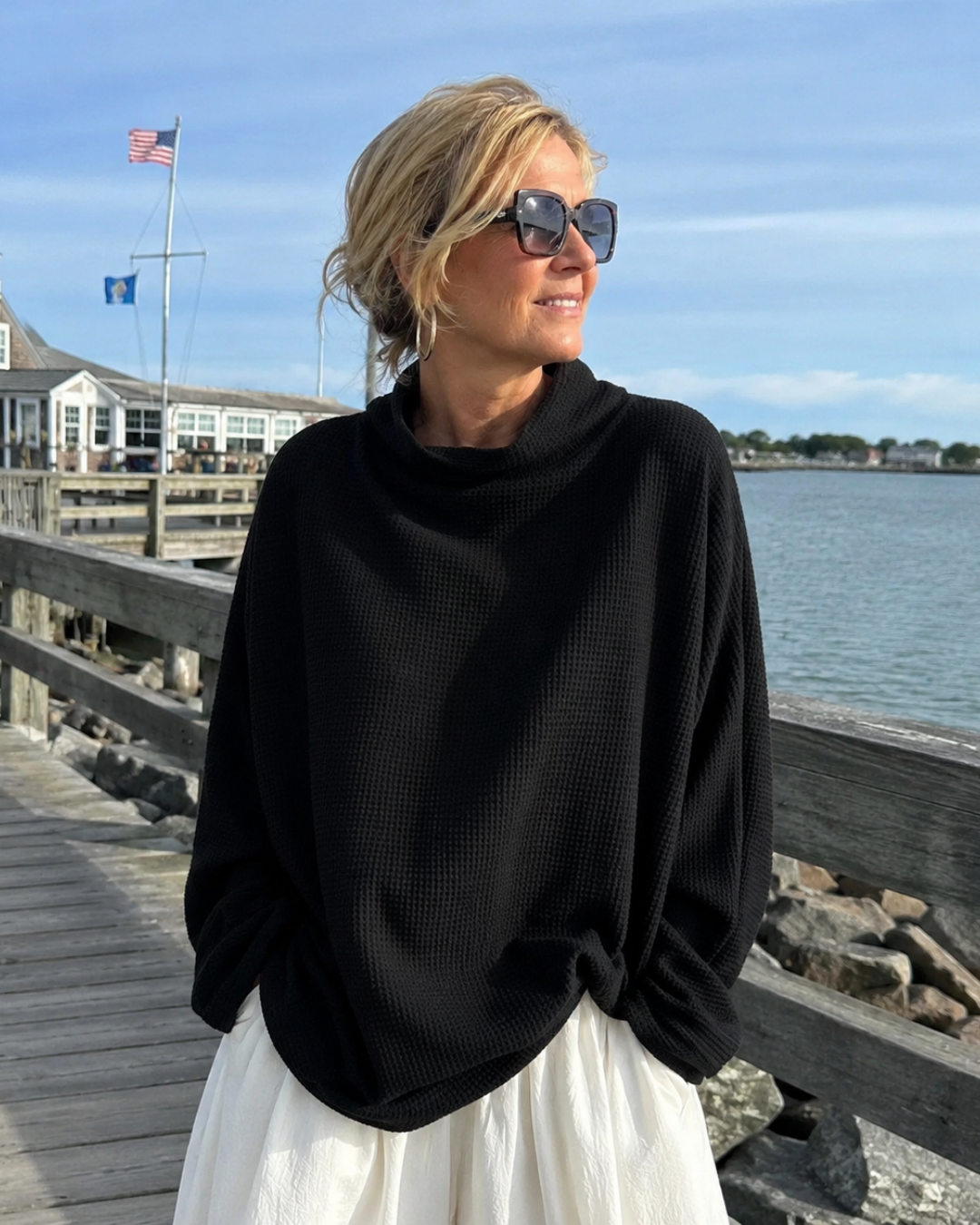 Raine | Waffle-Knit Oversized Cowl Neck Top