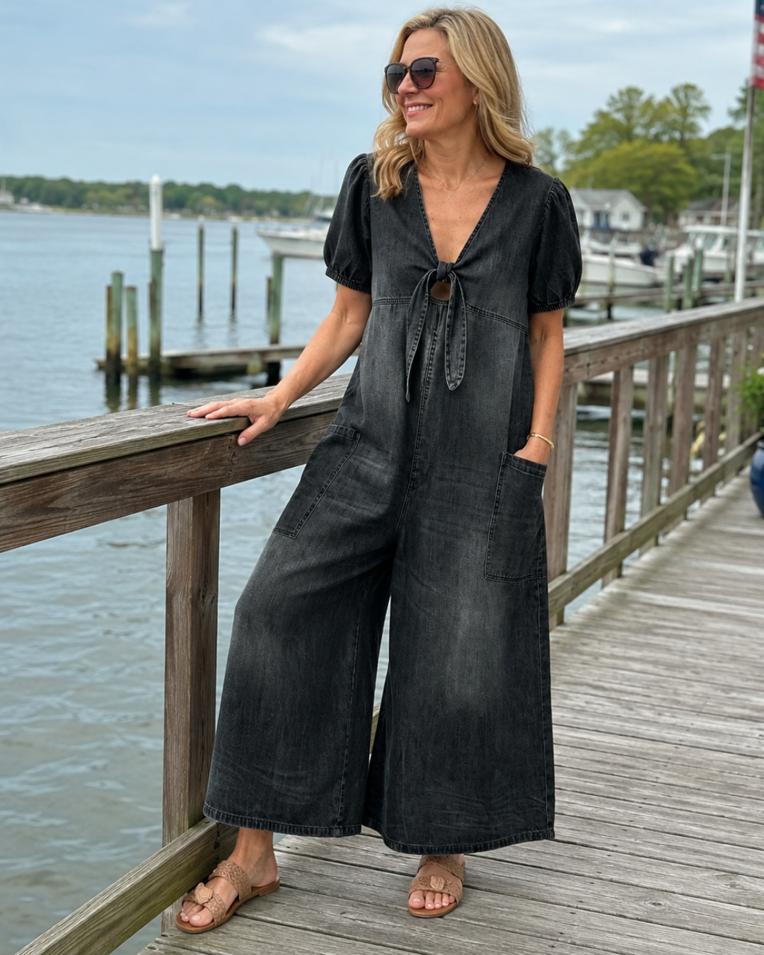 Antonella | Tie-Front Denim Jumpsuit