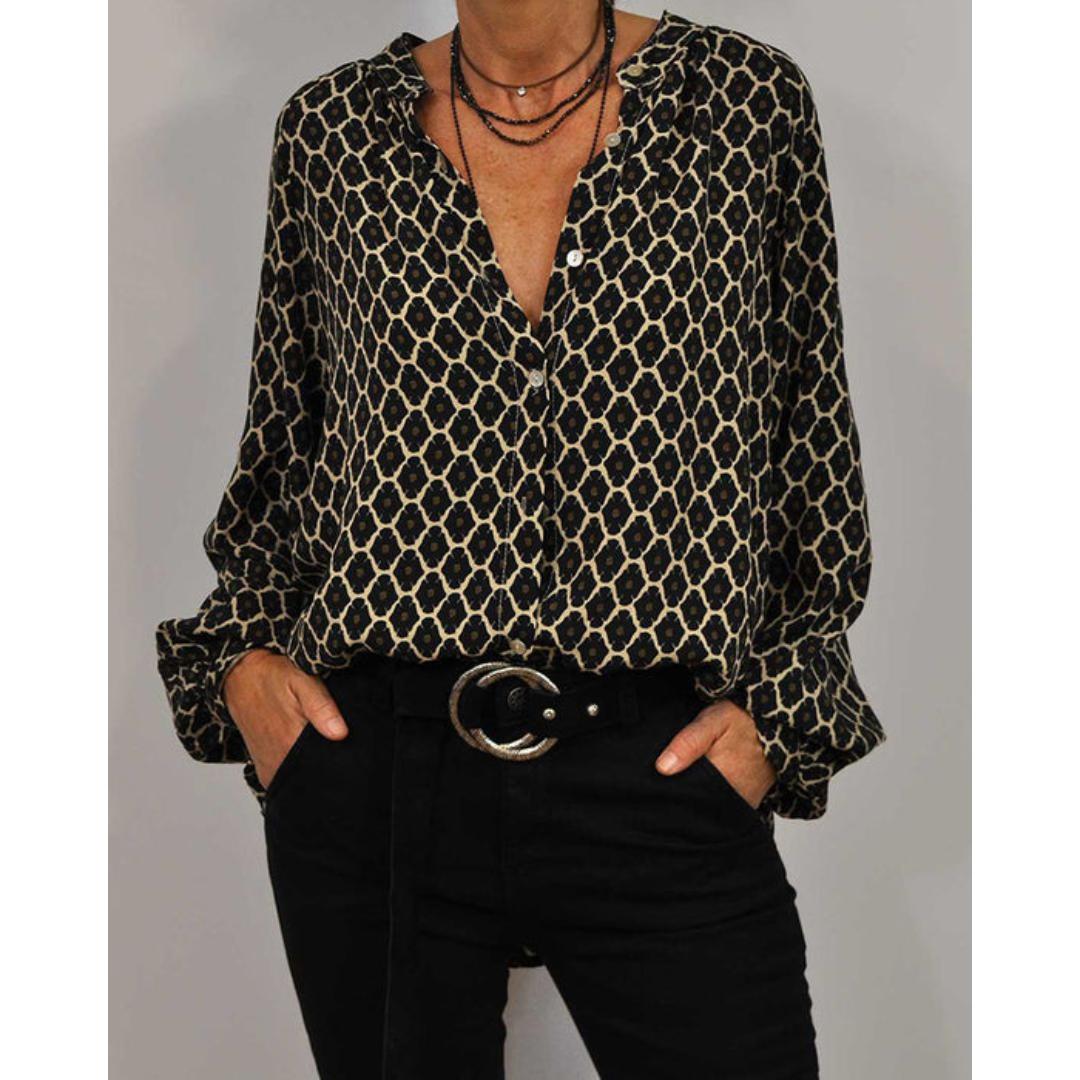 Cecily | Geometric Print V-Neck Blouse