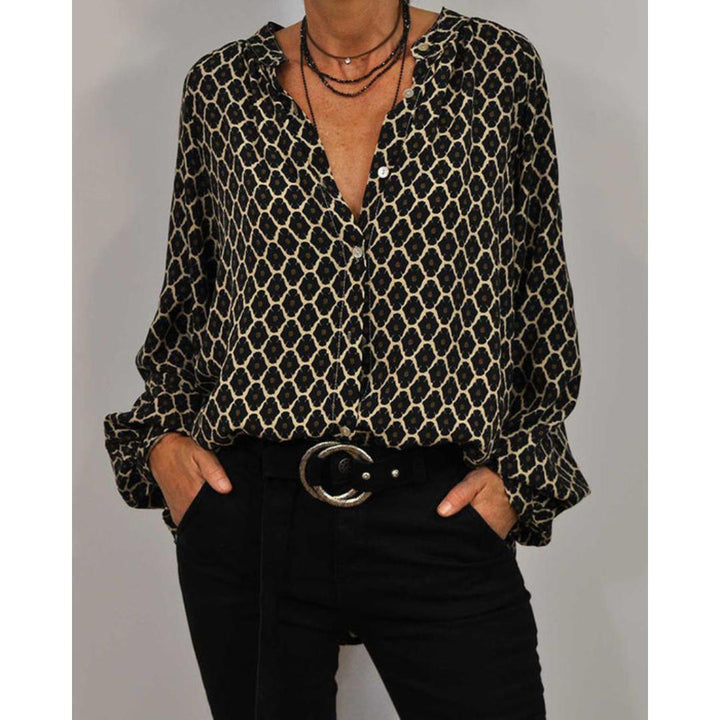 Cecily | Geometric Print V-Neck Blouse