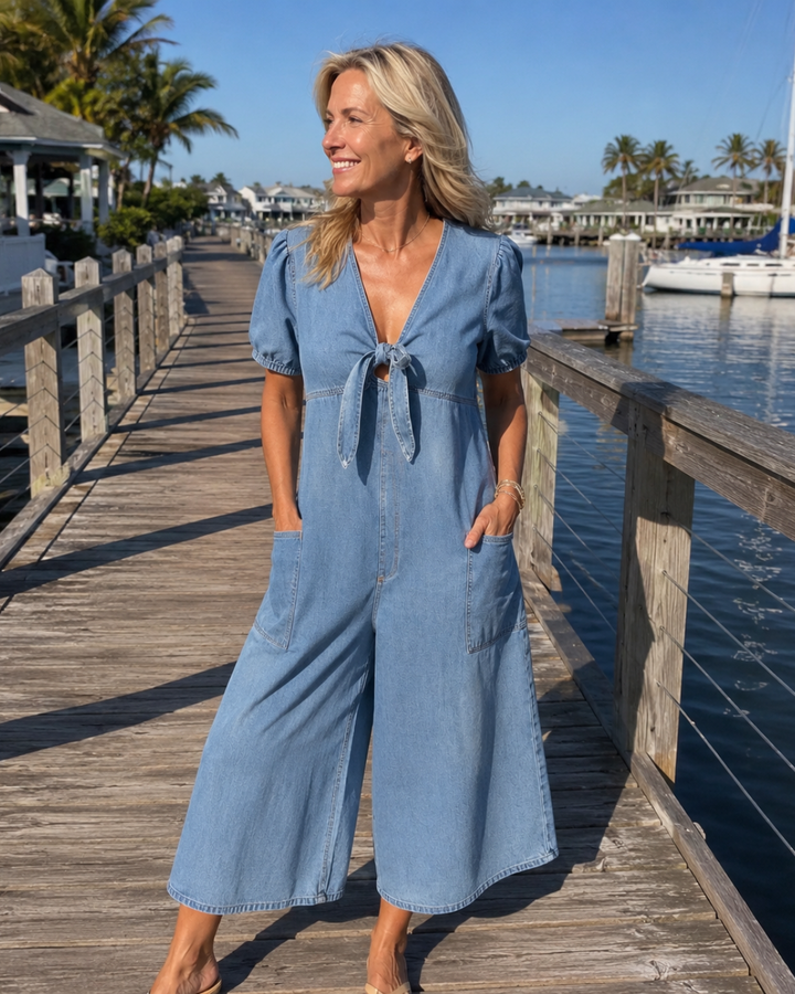Antonella | Tie-Front Denim Jumpsuit