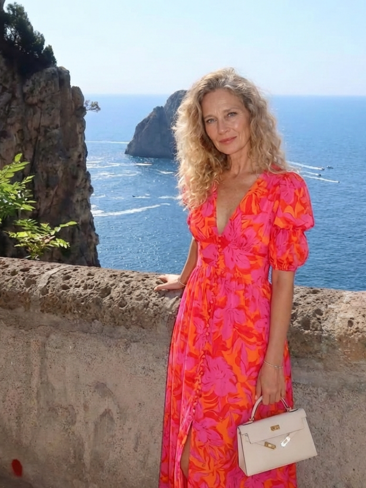 Darcy | Floral V Neck Puff Sleeve Midi Dress